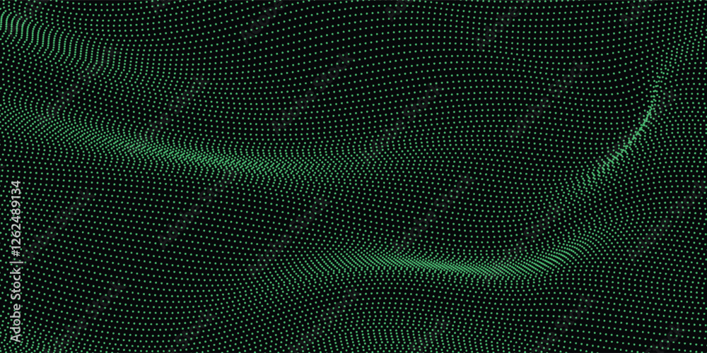 Poster abstract green particle background. flow wave with dot landscape. digital data structure. future mes