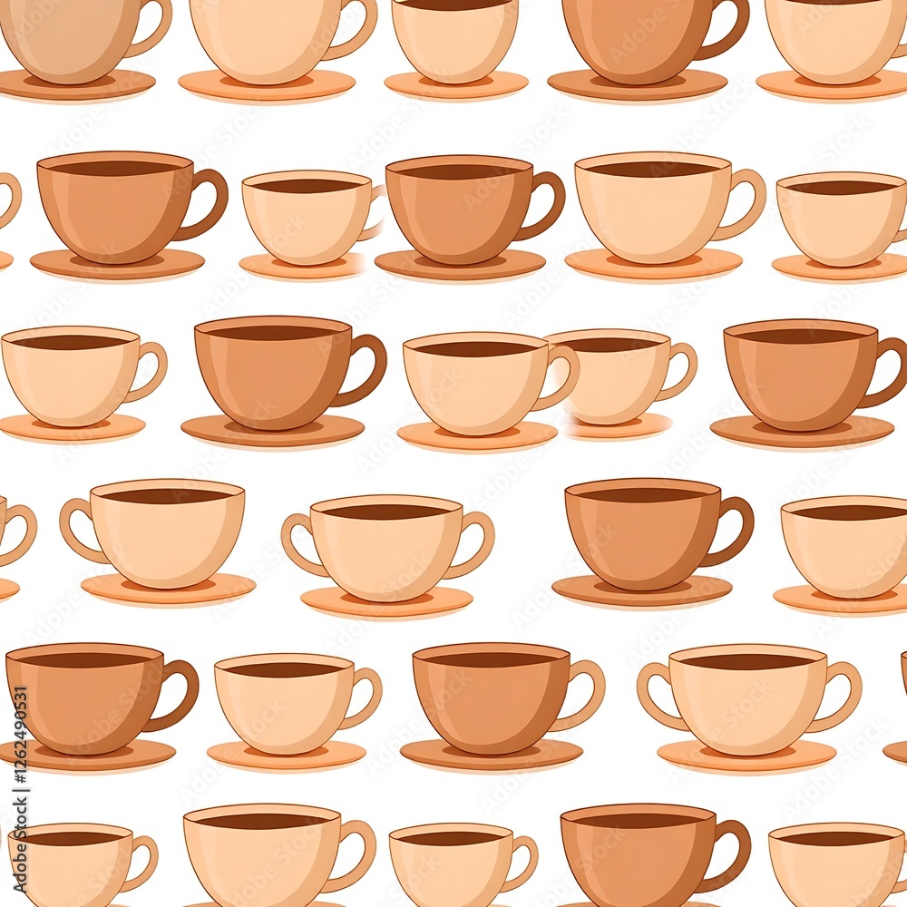 Wall mural Coffee Break Repeat: A whimsical and repetitive pattern of coffee cups with brown and beige hues, creating a delightful visual rhythm and a cozy, caffeinated ambiance.