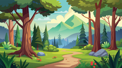 nature, landscape with forest and mountains,