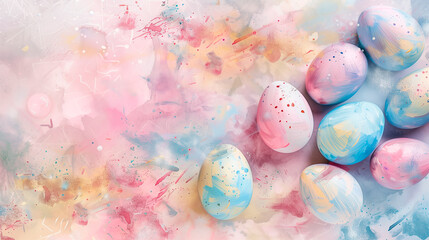 Fototapeta premium Decorative Easter eggs with artistic pastel patterns on a soft watercolor background
