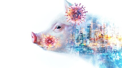 Surreal blend of urban landscape and animal depicting viral impact on society and nature