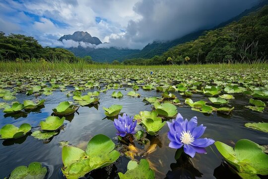 Water Hyacinth Blossom Floating in Blue Maranon River, Pacaya Samiria Reserve, Loreto, Peru