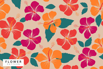 vector illustration of hibiscus seamless pattern design, tropical flower and summer season, background and wallpaper abstract design