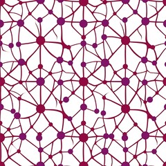 Fototapeta premium Abstract Network Seamless Pattern: A mesmerizing and visually striking pattern featuring interconnected nodes and lines in shades of maroon against a stark white background.