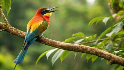 Obraz premium Chestnut-breasted bee-eater perched on a branch