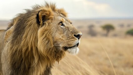 Fototapeta premium Majestic Male Lion in the African Savanna