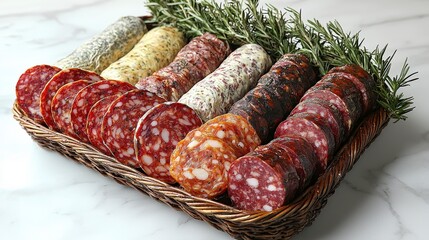 A stunning showcase of gourmet sausages laid out on a platter, highlighting the richness of flavors and textures that appeal to culinary enthusiasts and events.