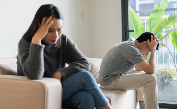 Young Asian couple argued and quarreled with each other