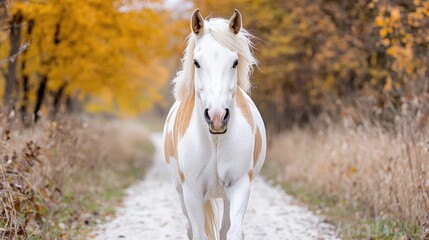 White Horse in Autumn Woods