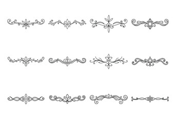 Tet of text delimiters and scroll elements, Graphic underline elements, Vintage divider, vector illustration border
