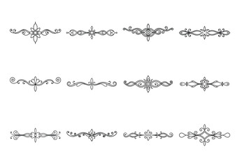 Tet of text delimiters and scroll elements, Graphic underline elements, Vintage divider, vector illustration border