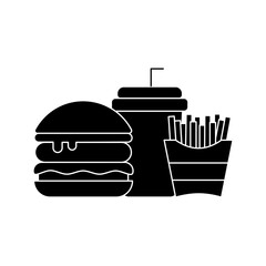 Burger, Soft Drink and French Fries Icon. Vector Linear Illustration of Burger, Soda and French Fries. Fast Food Unhealthy Diet in Line Style Design.