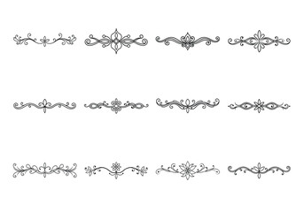 Tet of text delimiters and scroll elements, Graphic underline elements, Vintage divider, vector illustration border