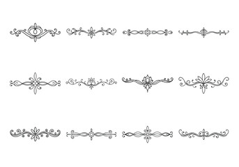 Obraz premium Tet of text delimiters and scroll elements, Graphic underline elements, Vintage divider, vector illustration border