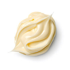 Mayonnaise swirl, whipped cream texture, top view, isolated on white background closeup	