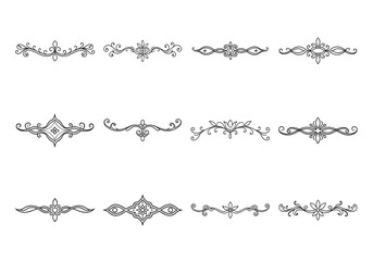 Tet of text delimiters and scroll elements, Graphic underline elements, Vintage divider, vector illustration border