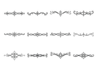 Tet of text delimiters and scroll elements, Graphic underline elements, Vintage divider, vector illustration border