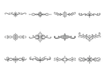 Tet of text delimiters and scroll elements, Graphic underline elements, Vintage divider, vector illustration border