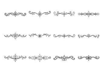 Obraz premium Tet of text delimiters and scroll elements, Graphic underline elements, Vintage divider, vector illustration border