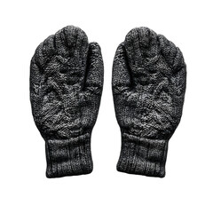 Pair of knitted mittens in shades of gray on a white background