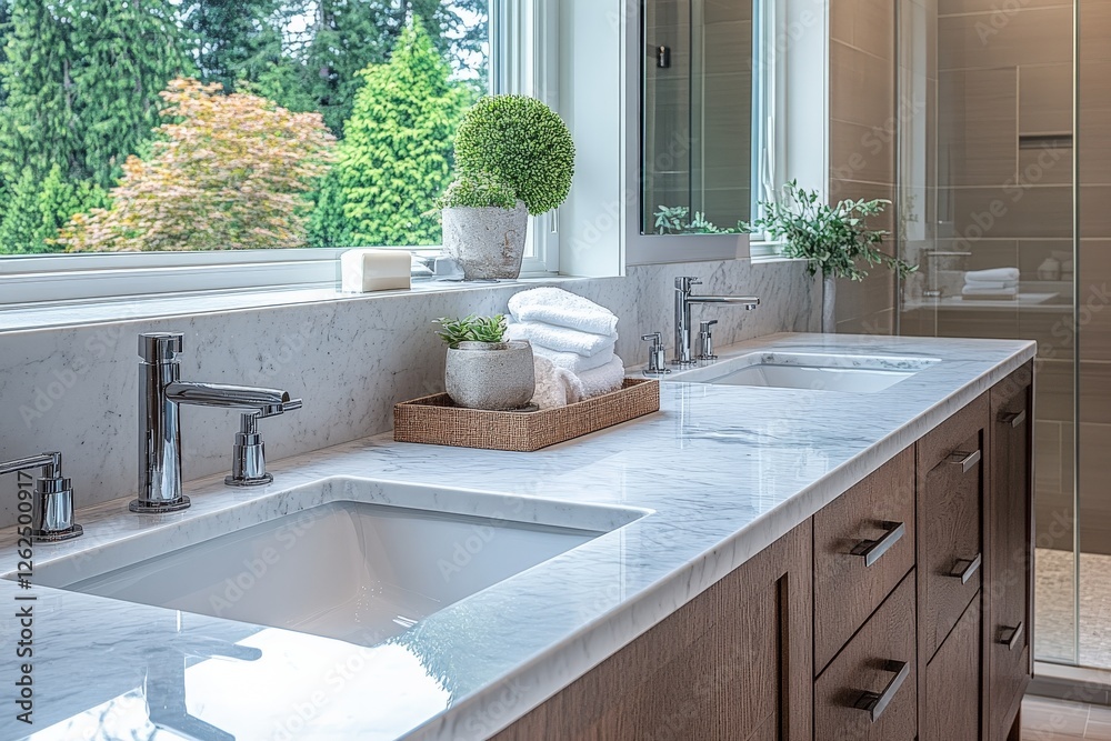 Poster luxurious bathroom design featuring modern fixtures and natural elements in a serene setting