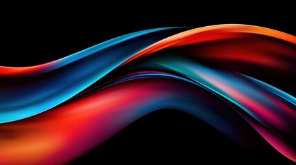 Fototapeta premium Vibrant neon light streaks in red, orange, and blue, flowing diagonally across a dark background, glowing particles, futuristic abstract design, ultra-HD