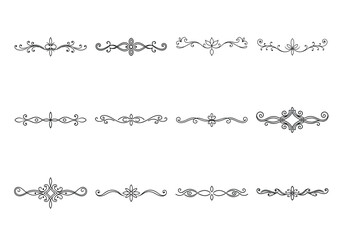 Tet of text delimiters and scroll elements, Graphic underline elements, Vintage divider, vector illustration border