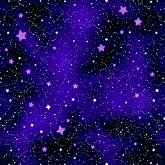 Purple Galaxy Dream: A mesmerizing seamless pattern of twinkling stars and nebulae in shades of deep purple and violet, perfect for backgrounds, textiles, and dreamy designs.