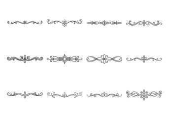 Tet of text delimiters and scroll elements, Graphic underline elements, Vintage divider, vector illustration border