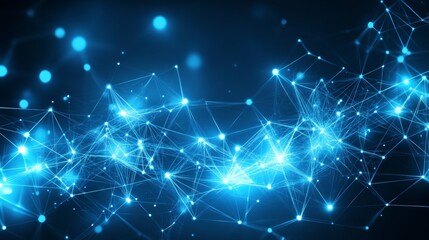 Fototapeta premium Futuristic Interconnected Network, Glowing Blue, Technological Communication On Black Background