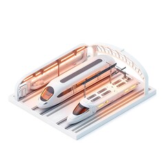 Modern High-Speed Rail Transit System in Isometric View