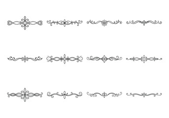 Tet of text delimiters and scroll elements, Graphic underline elements, Vintage divider, vector illustration border