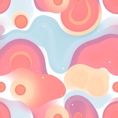 Pastel Dreamscape: Abstract seamless pattern featuring soft, pastel-colored organic shapes in shades of pink, orange, blue, and purple, creating a dreamy and whimsical visual effect.
