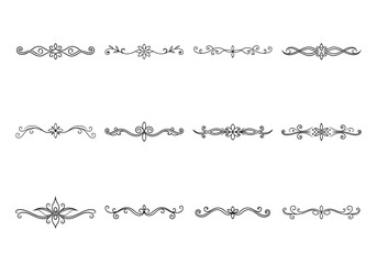 Tet of text delimiters and scroll elements, Graphic underline elements, Vintage divider, vector illustration border