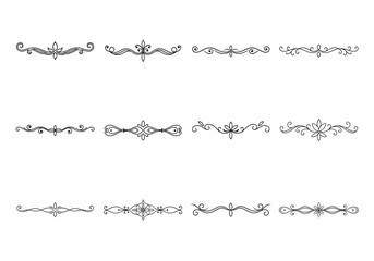 Tet of text delimiters and scroll elements, Graphic underline elements, Vintage divider, vector illustration border