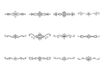 Tet of text delimiters and scroll elements, Graphic underline elements, Vintage divider, vector illustration border