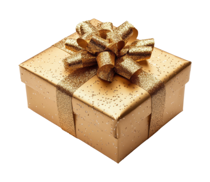Golden gift box surprise celebration isolated on transparent background, png
