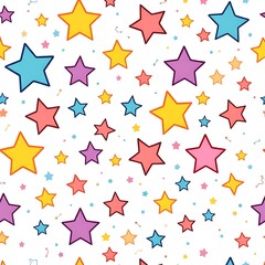 Starry Seamless Pattern: This vibrant and cheerful seamless pattern features colorful stars in various sizes, perfectly capturing a sense of joy and wonder.