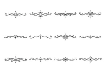 Tet of text delimiters and scroll elements, Graphic underline elements, Vintage divider, vector illustration border