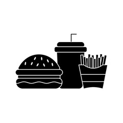 Burger, Soft Drink and French Fries Icon. Vector Linear Illustration of Burger, Soda and French Fries. Fast Food Unhealthy Diet in Line Style Design.