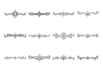 Tet of text delimiters and scroll elements, Graphic underline elements, Vintage divider, vector illustration border