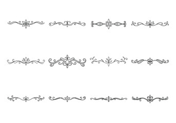 Tet of text delimiters and scroll elements, Graphic underline elements, Vintage divider, vector illustration border