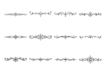 Tet of text delimiters and scroll elements, Graphic underline elements, Vintage divider, vector illustration border