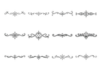 Tet of text delimiters and scroll elements, Graphic underline elements, Vintage divider, vector illustration border
