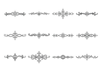 Tet of text delimiters and scroll elements, Graphic underline elements, Vintage divider, vector illustration border