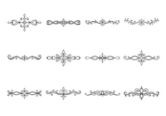Tet of text delimiters and scroll elements, Graphic underline elements, Vintage divider, vector illustration border