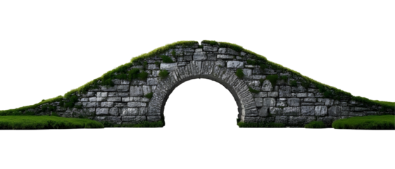 A  colorful  stone bridge with arches and moss-covered surfaces