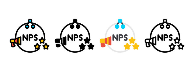 Set of Net Promoter Score Line, Line Filled, Glyph, Flat Icons
