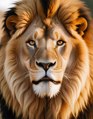 Fototapeta premium Regal lion with glowing golden mane and a bold, intense look