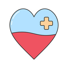 Fototapeta premium Heart with Blood and Cross. A half-blood heart with a plus sign, symbolizing health and caring.